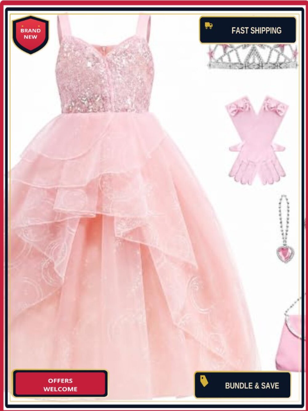Girls Glinda Witch Costume Dress Set Cosplay Halloween Party Costume
